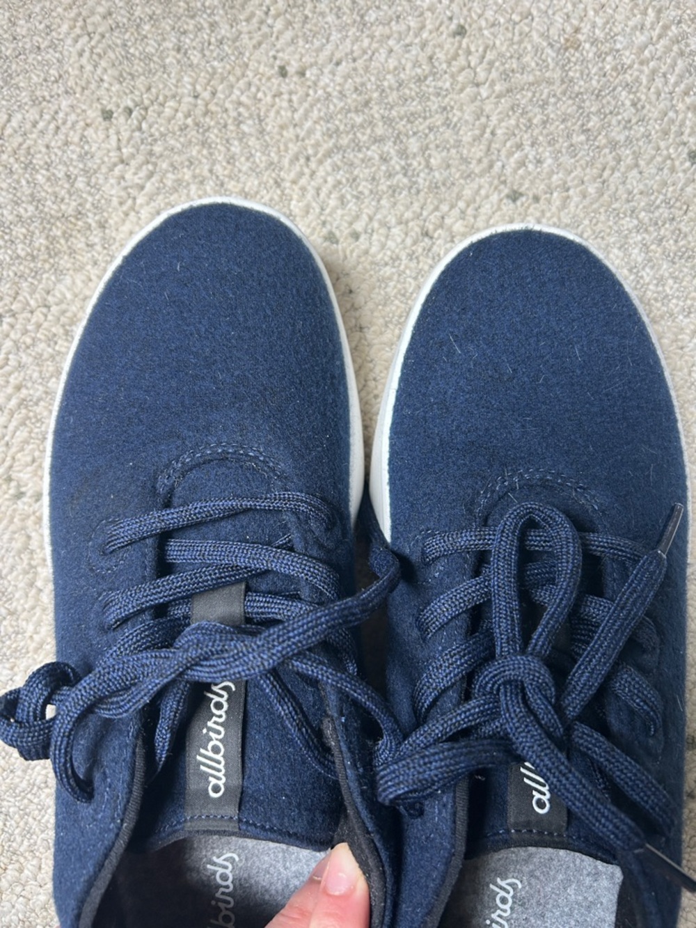 allbirds Navy Wool Lace-Up Sneakers with White Sole - Picture 3 of 9